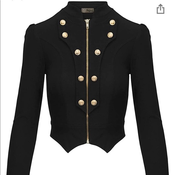 Military Crop Stretch Gold Zip Up Blazer Jacket S - Picture 2 of 9